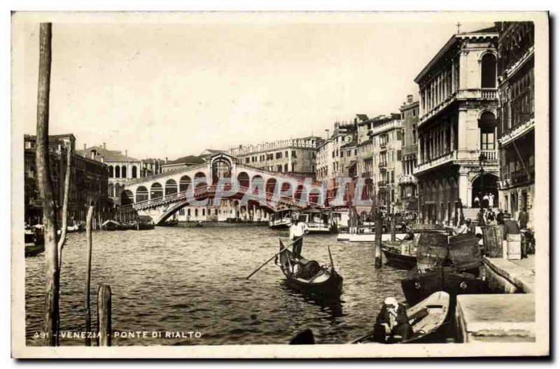 Old Postcard Venezia Rialto Bridge