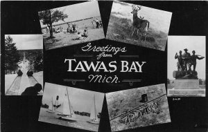 J63/ Tawas Bay Michigan RPPC Postcard c1950s Greetings 6View Boats 53