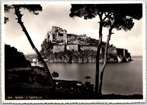 Il Castello Ischia Italy Castle Volcanic Rocky Islet Real Photo RPPC Postcard