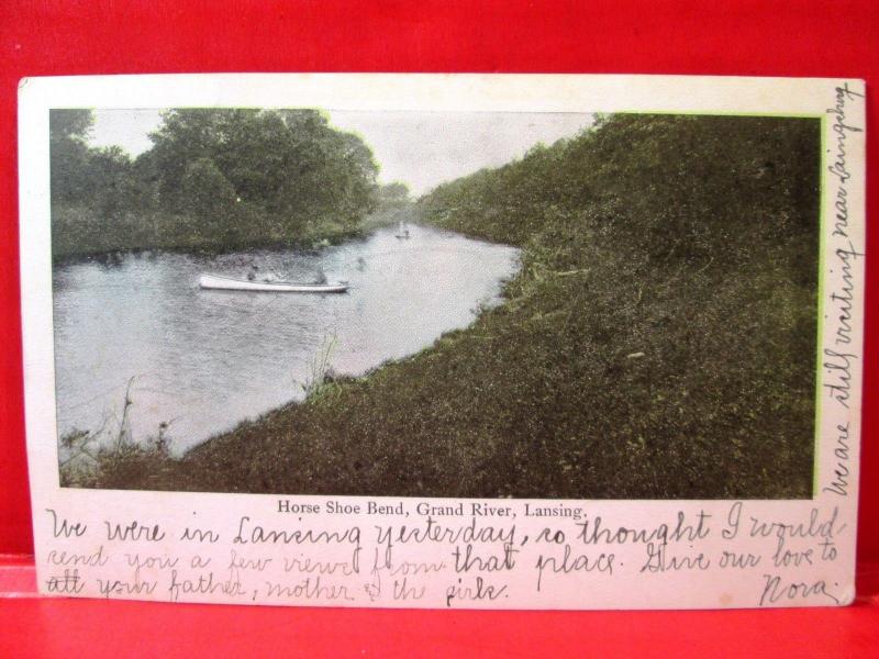 Postcard MI Grand River Horse Shoe Bend  1906 view