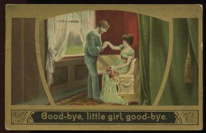 Good-bye, little girl, good-bye. Vintage gold bordered Theochrom postcard