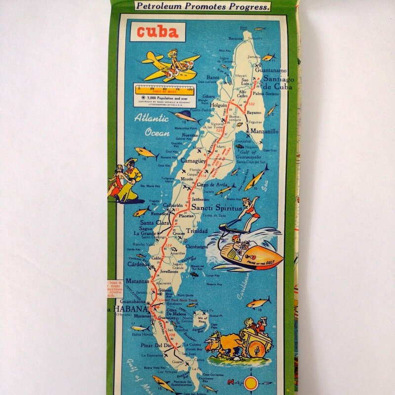 1950 Florida Vacation Travel Map Excellent For Framing MCM Tourguide Gulf Oil