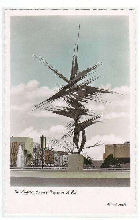 Space Sculpture Los Angeles County Art Museum CA Color Tinted RPPC postcard