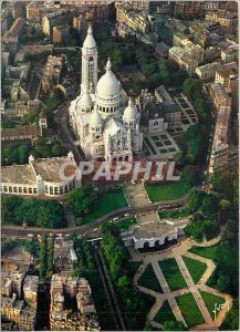 Postcard Modern flying over Paris Heart coronation of the basilica and Gardens