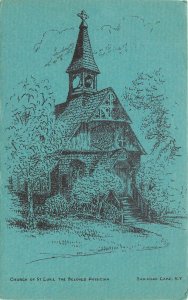 Art Postcard; St. Luke the Beloved Physician Church, Saranac Lake NY, Blue Paper