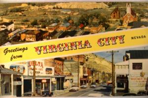 1950's Unused OLD CARS & SALOONS ON STREET in Virginia City Nevada NV card y2385