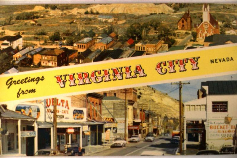 1950's Unused OLD CARS & SALOONS ON STREET in Virginia City Nevada NV card y2385