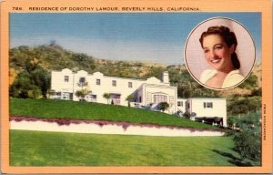 Vtg Residence Of Dorothy Lamour Actress Beverly Hills California CA Postcard