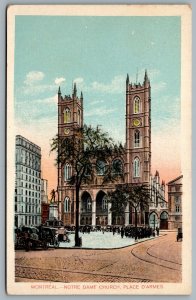 Postcard Montreal Quebec c1910s Notre Dame Church Place D’Armes Horse Carriages