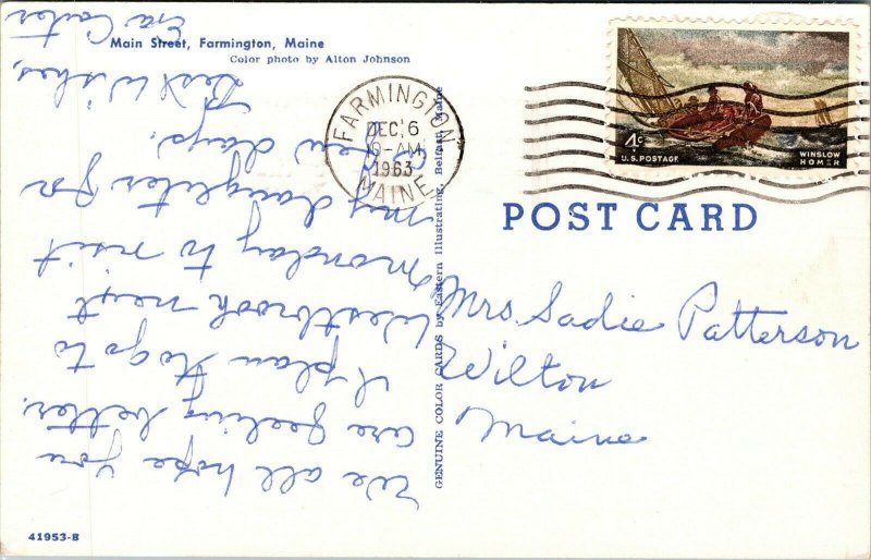 Vtg Farmington Maine ME Main Street View Old Cars Texaco 1960s Chrome