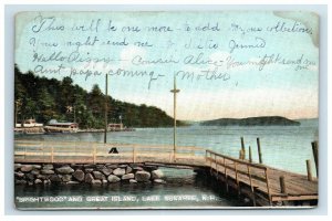 1907 Lake Sunapee NH Brightwood and Great Island Postcard New Hampshire Dock