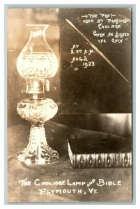 Vintage 1950's RPPC Postcard The Coolidge Lamp & Bible Plymouth Vermont