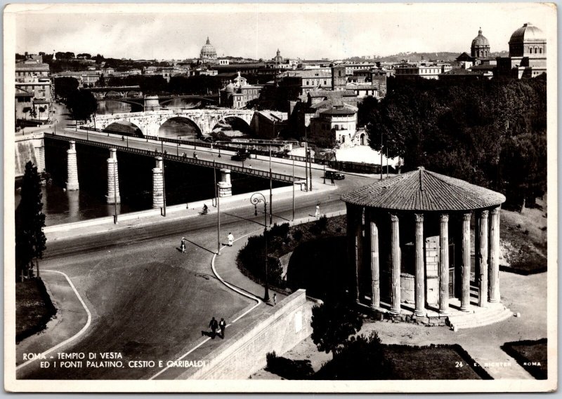 Roma Tempio Di Vesta Ed I Ponti Palatino Cestio Italy Real Photo RPPC Postcard