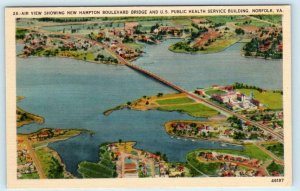 NORFOLK, VA ~ Aerial PUBLIC HEALTH BUILDING & Hampton Boulevard Bridge Postcard 