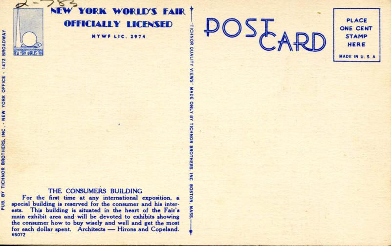 NY - New York World's Fair, 1939. Building of Consumer Interests