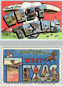 2 Large Letter Linens WEST TEXAS, TX ca 1940s  Curteich, Kropp  Postcard