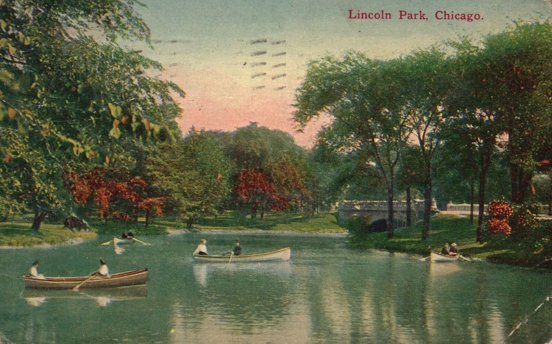 Vintage Postcard 1912 Lincoln Park Boating Recreational Area Chicago Illinois IL