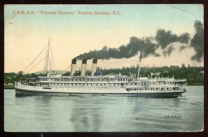 h380 - VICTORIA HARBOR British Columbia Postcard 1913 Steamer PRINCES VICTORIA