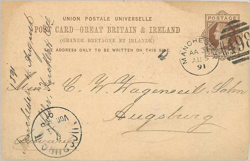 Entier Postal Stationery Postal Great Britain Great Britain 1891 Manchester t...