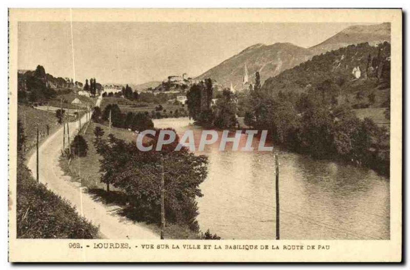 Postcard Lourdes Old City View and Basilica of Route Pau