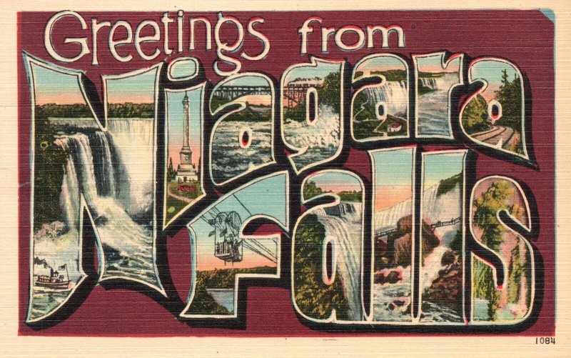 Vintage Postcard Greetings From Niagara Falls New York Waterfalls Large Letter 