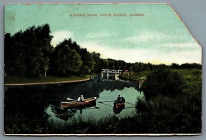 Postcard Owen Sound Ontario c1910s Queens Park Men Canoeing