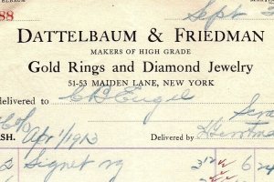 1912 DATTELBAUM & FRIEDMAN NEW YORK GOLD DIAMOND JEWELRY BILLHEAD INVOICE Z2274