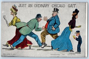 c1910's Men Women Walking Just An Ordinary Chicago Gait Embossed Postcard
