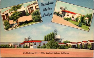 Linen Postcard Rainbow Motor Lodge on US Highway 101 in Salinas, California