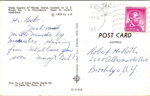 State Capitol Rhode Island Us Route No 1 Providence Wob Note Pm Postcard 