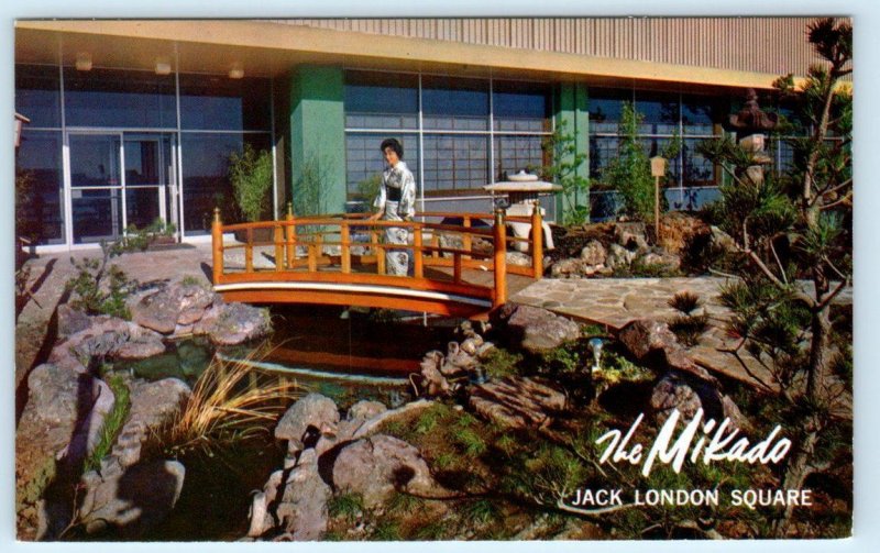 2 Postcards JACK LONDON SQUARE, Oakland CA ~ THE MIKADO Japanese Restaurant 1963