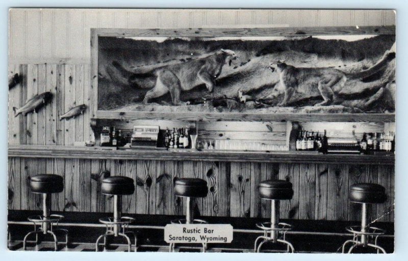 SARATOGA WY, Wyoming ~ Roadside RUSTIC BAR Sheridan County c1950s Postcard