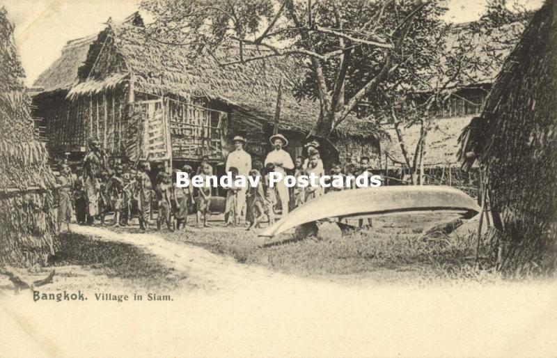 siam thailand, BANGKOK, Village Scene with native Children (1899) Postcard