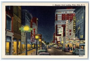 c1930's Night Scene at Bleecker Street Looking West Utica New York NY Postcard