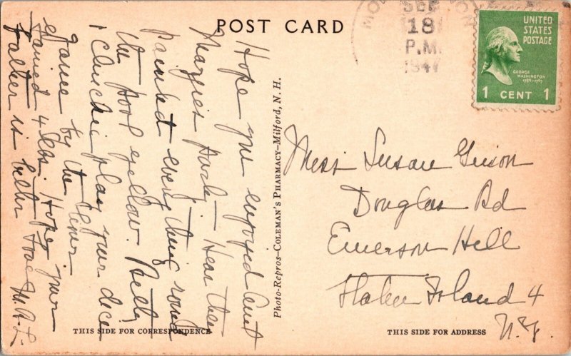 Souhegan River, Milford, New Hampshire Vintage Postcard KD11