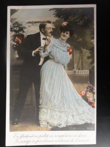 French Romance (4) Gentleman & Lady, hand coloured gold, by E.L.D. RP 110515