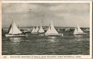 Maritime Officers in Small Boat Training Fort Trumbull CT c1945 Vtg Postcard B12