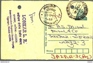 India Postal Stationery Tiger 25 Jaipur City cds Lonkar