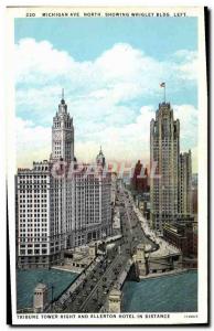 Postcard Old Chicago North Michigan Ave Bldg Showing Wrigley Left