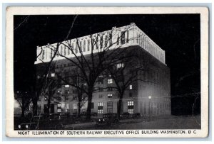 c1920's Night Illumination of Southern Railway Office Washington DC Postcard 