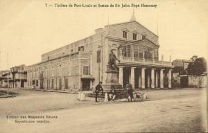 mauritius, PORT-LOUIS, Theatre and Statue Sir Hohn Pope Hennesy (1910s)