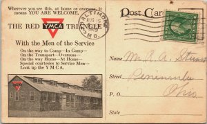 Red YMCA Triangle Men of Service WWI Postcard Soldier on his way 1919 