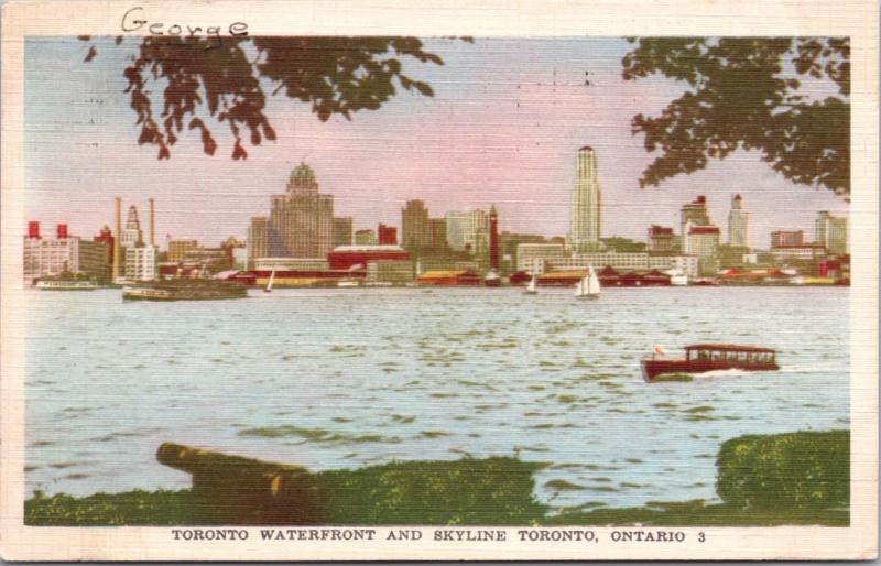 Waterfront and Skyline Toronto Ontario ON c1950 Vintage Linen Postcard D42