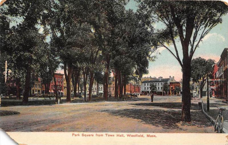 25807 MA, Westfield, 1915, Park Square from Town Hall, man standing in street