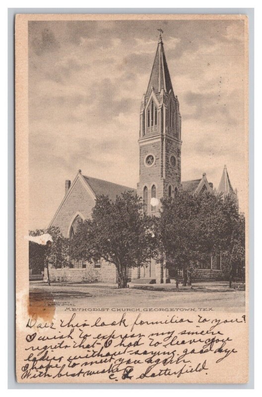 Postcard Methodist Church Georgetown Tex. Texas C1907 Postmark