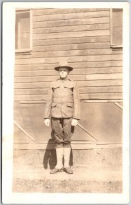 WWI Doughboy Soldier Army Uniform US Military, RPPC Photo, Vintage Postcard