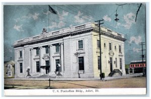 c1920's US Post Office Building US Flag Dirt Road View Joliet Illinois Postcard