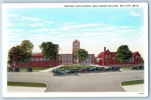 Bay City Michigan MI Postcard Central High School And Junior College c1940  Cars