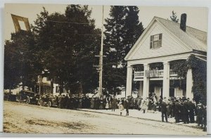 RPPC Sweet Town Gathering Awaiting Troops WW1 Sons in Service Flag Postcard Q10