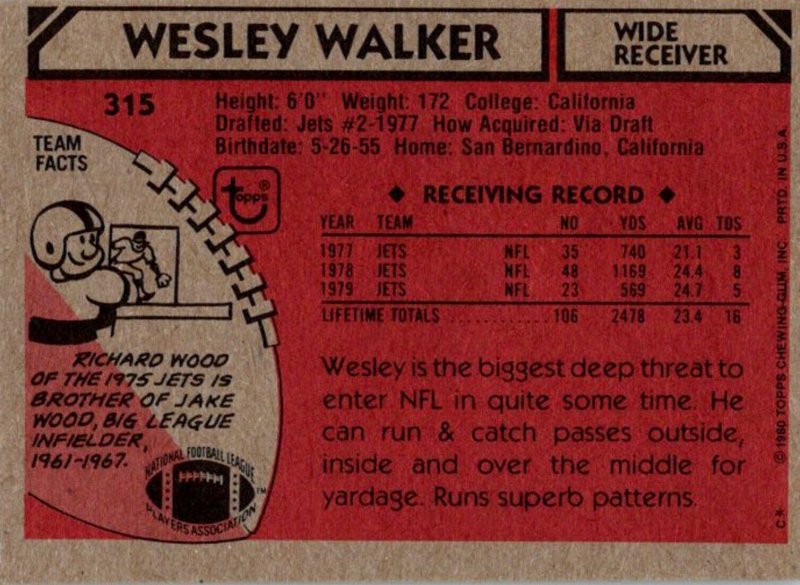 Wesley Walker Football Cards